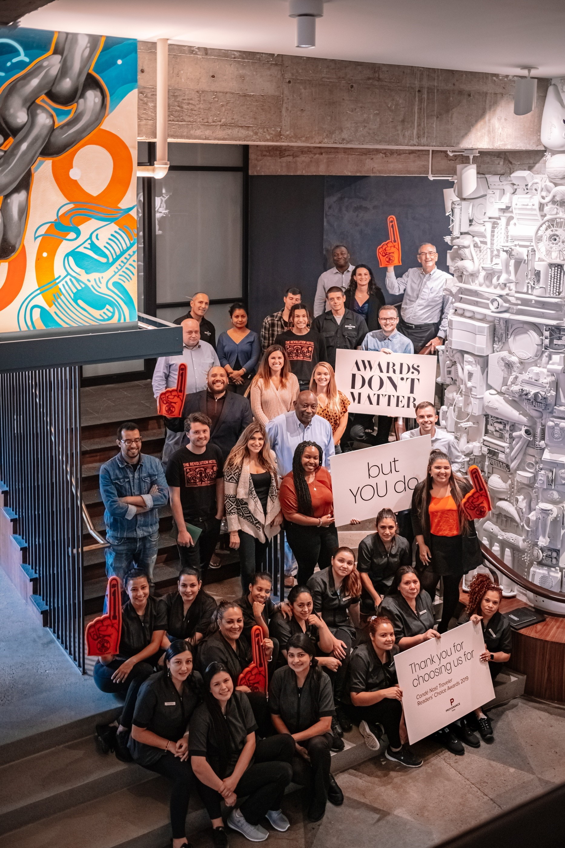 People filling lobby at the Revolution Hotel
